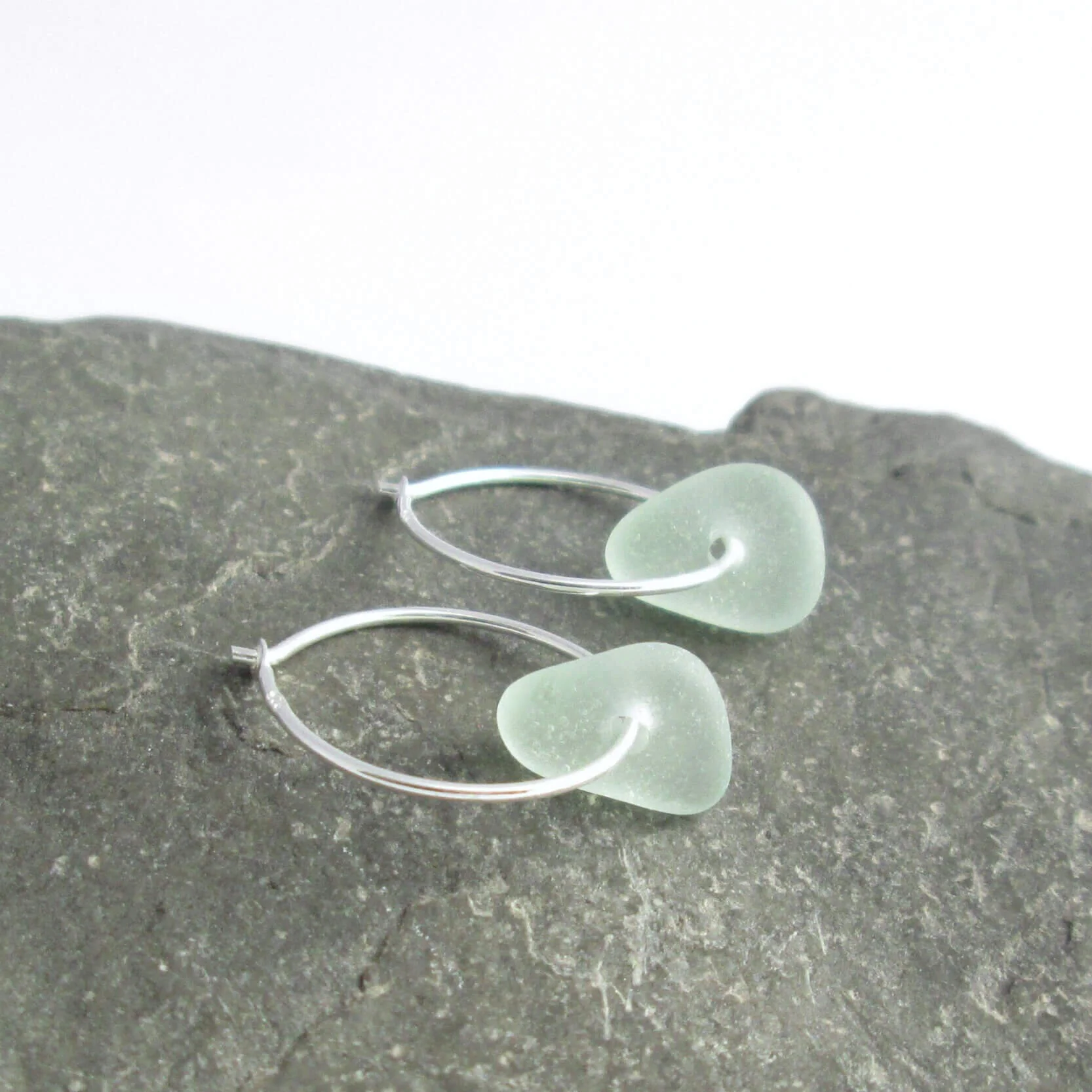 Small Sea Glass Hoop Earrings Seafoam Green CindyLouWho2